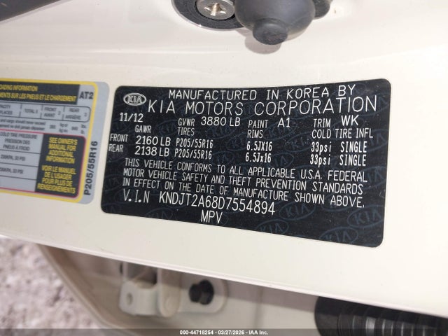 2013 Kia Soul + მანქანა იყიდება აუქციონზე, vin: KNDJT2A68D7554894, აუქციონის ნომერი: 44718254