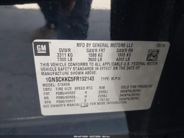 1GNSCKKC5FR192143 Chevrolet Suburban 1500 Ltz
