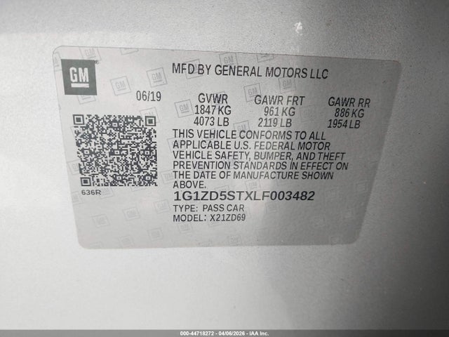 44718272 :رقم المزاد ، 1G1ZD5STXLF003482 vin ، 2020 Chevrolet Malibu Fwd Lt مزاد بيع