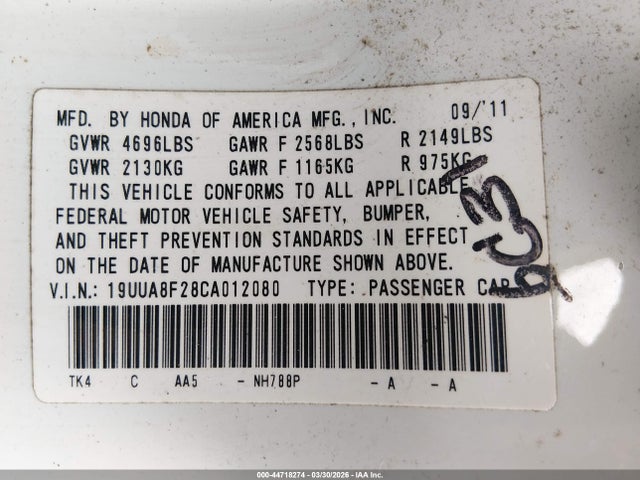 2012 ACURA TL 19UUA8F28CA012080 Photo 8