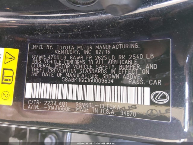 2016 LEXUS ES 350 58ABK1GG3GU009634 Photo 8