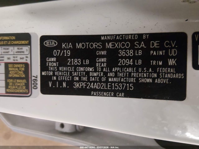 Aukcja sprzedaży 2020 Kia Forte Fe, vin: 3KPF24AD2LE153715, numer aukcji: 44718293