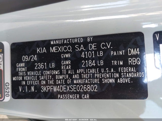 44718301 :رقم المزاد ، 3KPFW4DEXSE026802 vin ، 2025 Kia K4 Gt-line مزاد بيع