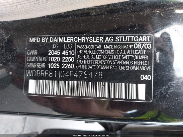 2004 Mercedes-benz C 240 4matic მანქანა იყიდება აუქციონზე, vin: WDBRF81J04F478478, აუქციონის ნომერი: 44718320