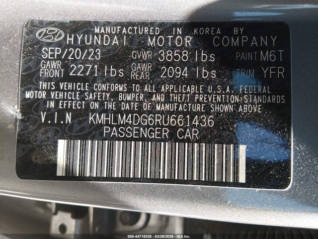 2024 Hyundai Elantra Sel მანქანა იყიდება აუქციონზე, vin: KMHLM4DG6RU661436, აუქციონის ნომერი: 44718338