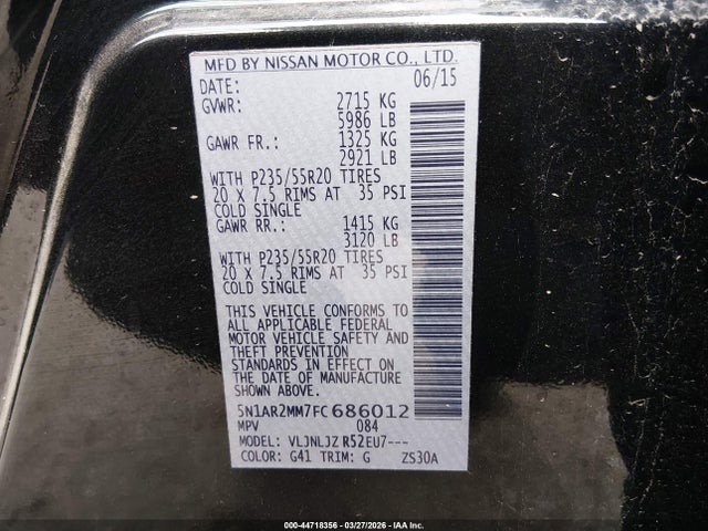 Nissan Pathfinder Platinum 2015 5N1AR2MM7FC686012 Image 9