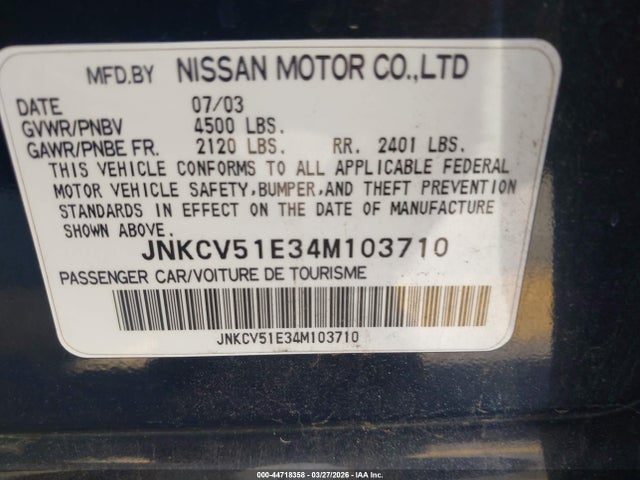 44718358 :رقم المزاد ، JNKCV51E34M103710 vin ، 2004 Infiniti G35 مزاد بيع