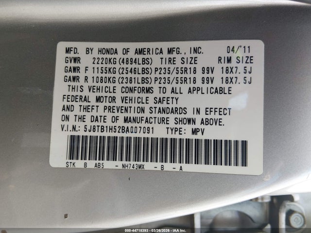 2011 Acura Rdx მანქანა იყიდება აუქციონზე, vin: 5J8TB1H52BA007091, აუქციონის ნომერი: 44718393