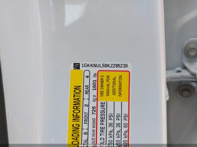 44718398 :رقم المزاد ، 1GKKNULS8KZ285239 vin ، 2019 Gmc Acadia Slt-1 مزاد بيع