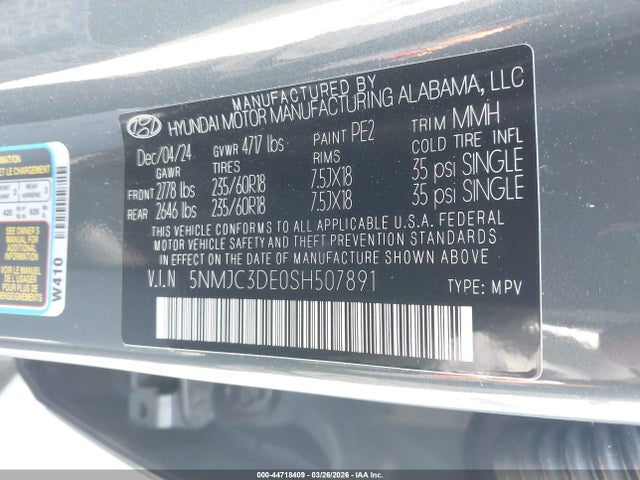 Продаж на аукціоні авто 2025 Hyundai Tucson Sel Convenience, vin: 5NMJC3DE0SH507891, номер лоту: 44718409