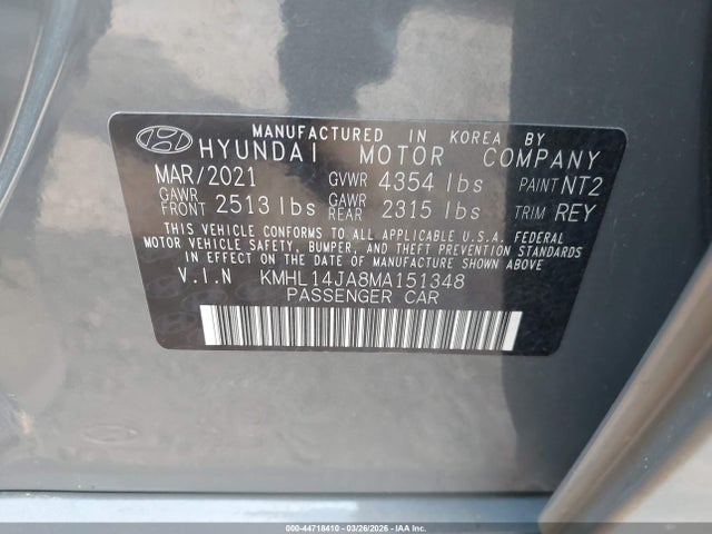 Aukcja sprzedaży 2021 Hyundai Sonata Sel, vin: KMHL14JA8MA151348, numer aukcji: 44718410