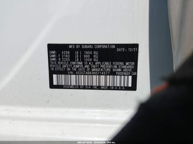 Продажа на аукционе авто 2022 Subaru Impreza Base 5-door, vin: 4S3GTAB63N3714577, номер лота: 44718436