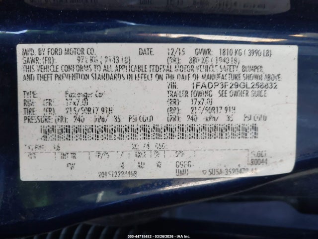 1FADP3F29GL258832 Ford FOCUS SE