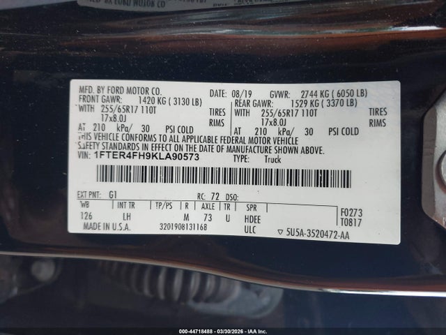 Aukcja sprzedaży 2019 Ford Ranger Xlt, vin: 1FTER4FH9KLA90573, numer aukcji: 44718488