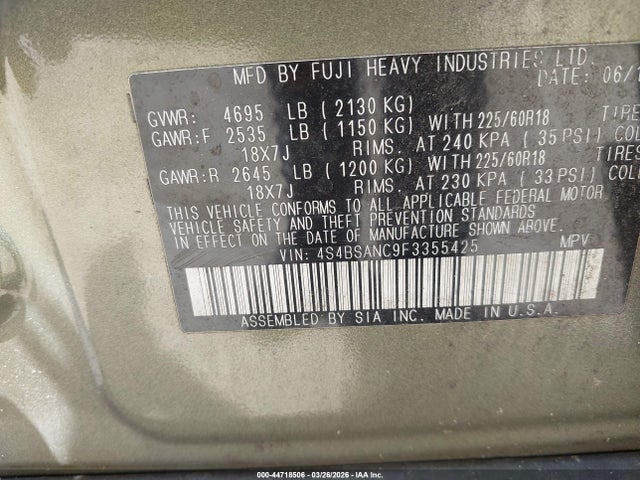 2015 SUBARU OUTBACK 4S4BSANC9F3355425 Photo 8
