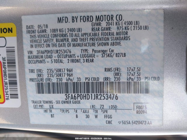 2018 FORD FUSION 3FA6P0HD1JR253476 Photo 8