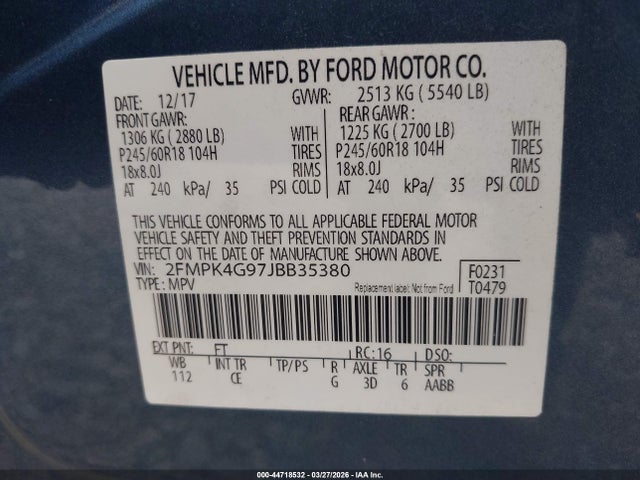 2FMPK4G97JBB35380 Ford EDGE SE