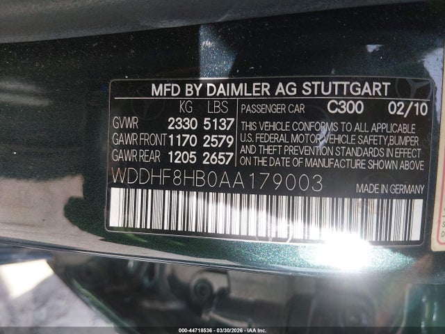 44718536 :رقم المزاد ، WDDHF8HB0AA179003 vin ، 2010 Mercedes-benz E 350 4matic مزاد بيع