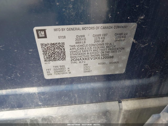44718540 :رقم المزاد ، 2GNAXKEV1K6120598 vin ، 2019 Chevrolet Equinox Lt مزاد بيع