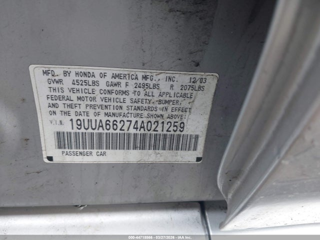 Продаж на аукціоні авто 2004 Acura Tl, vin: 19UUA66274A021259, номер лоту: 44718566