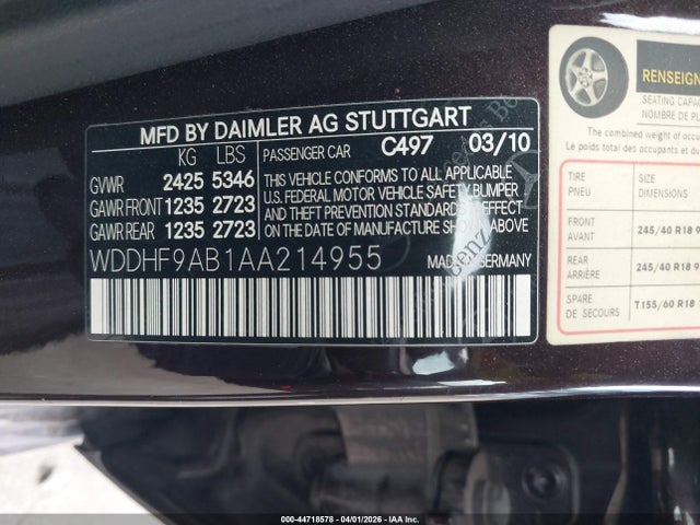Aukcja sprzedaży 2010 Mercedes-benz E 550 4matic, vin: WDDHF9AB1AA214955, numer aukcji: 44718578
