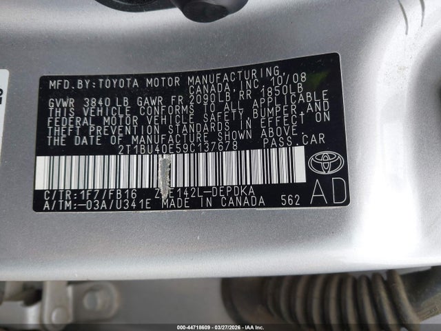 Продажа на аукционе авто 2009 Toyota Corolla Le, vin: 2T1BU40E59C137678, номер лота: 44718609