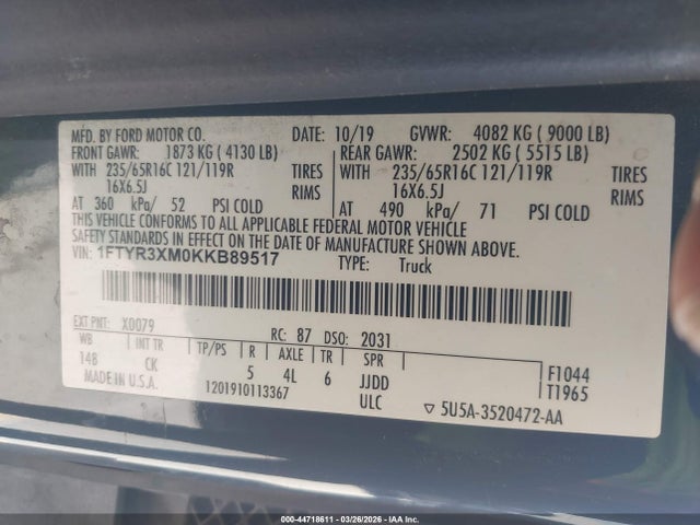 1FTYR3XM0KKB89517 Ford Transit-250