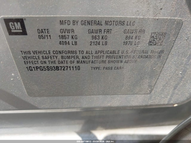 2011 CHEVROLET CRUZE 1G1PG5S93B7271110 Photo 8