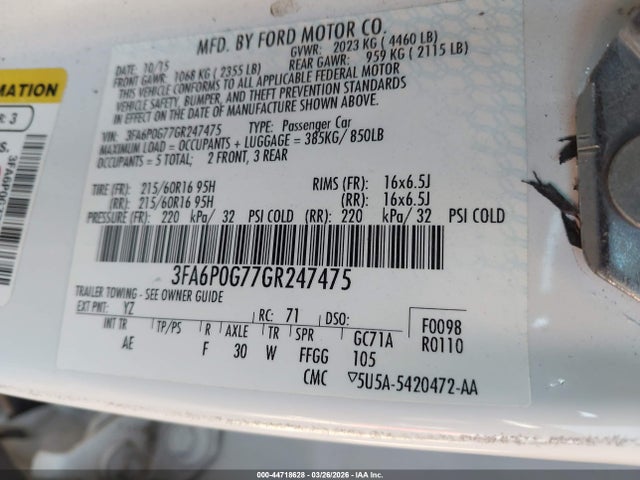 2016 FORD FUSION 3FA6P0G77GR247475 Photo 8