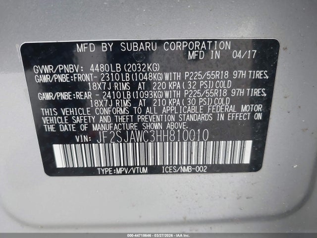 Продаж на аукціоні авто 2017 Subaru Forester 2.5i Touring, vin: JF2SJAWC3HH810010, номер лоту: 44718646