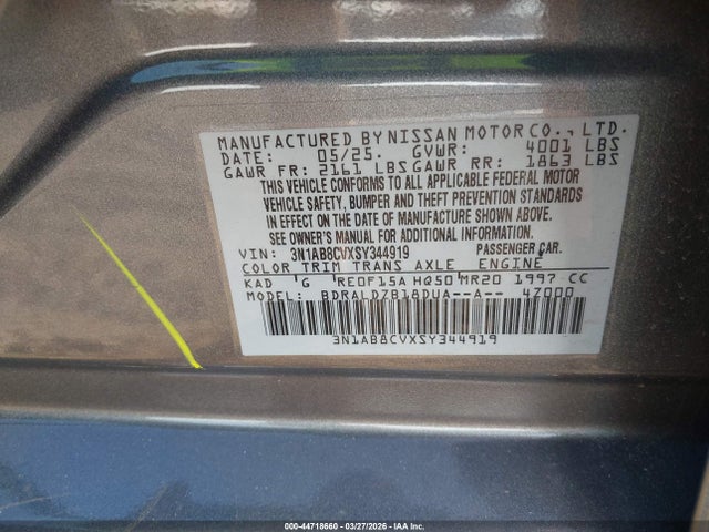 3N1AB8CVXSY344919 Nissan SENTRA SV