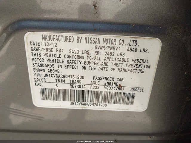 44718663 :رقم المزاد ، JN1CV6AR8DM761200 vin ، 2013 Infiniti G37x مزاد بيع