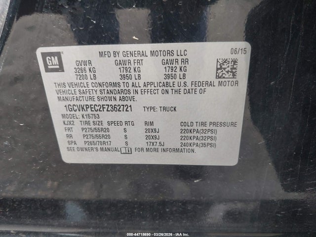 Aukcja sprzedaży 2015 Chevrolet Silverado 1500 Wt, vin: 1GCVKPEC2FZ362721, numer aukcji: 44718690