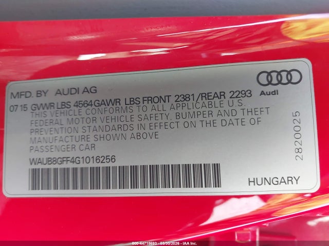 WAUB8GFF4G1016256 Audi A3 2.0t Premium