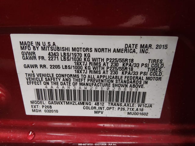 2015 MITSUBISHI OUTLANDER SPORT 4A4AR3AW2FE028899 Photo 8