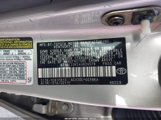 44718729 :رقم المزاد ، 4T1BE32K54U824578 vin ، 2004 Toyota Camry Le مزاد بيع
