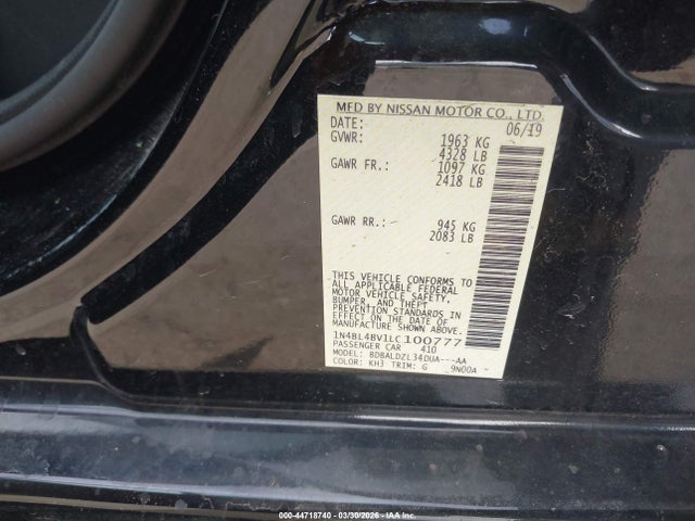 2020 Nissan Altima S Fwd მანქანა იყიდება აუქციონზე, vin: 1N4BL4BV1LC100777, აუქციონის ნომერი: 44718740