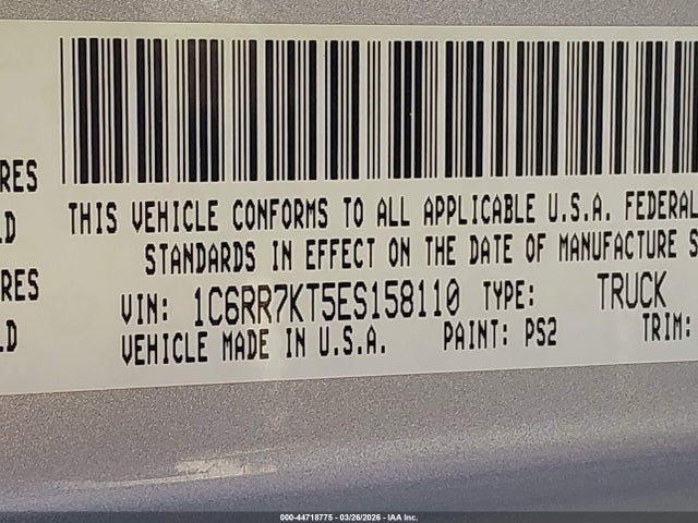 2014 Ram 1500 Tradesman მანქანა იყიდება აუქციონზე, vin: 1C6RR7KT5ES158110, აუქციონის ნომერი: 44718775