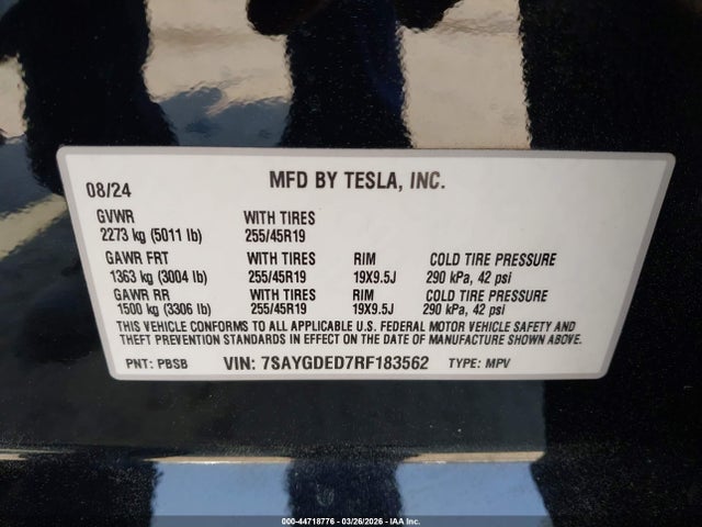 Aukcja sprzedaży 2024 Tesla Model Y Long Range Single Motor Rear-wheel Drive/rwd, vin: 7SAYGDED7RF183562, numer aukcji: 44718776