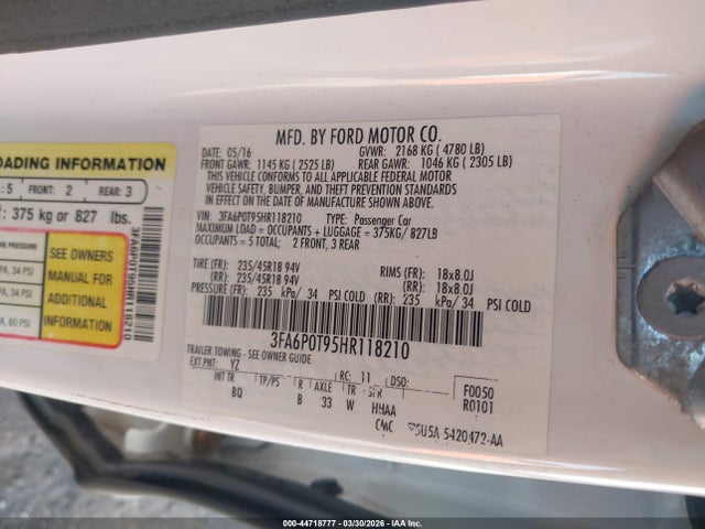 3FA6P0T95HR118210 Ford FUSION SE