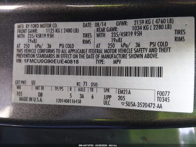Aukcja sprzedaży 2014 Ford Escape Se, vin: 1FMCU0G90EUE40818, numer aukcji: 44718792