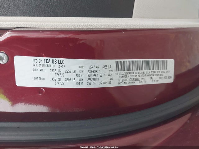 Продажа на аукционе авто 2018 Chrysler Pacifica L, vin: 2C4RC1AG4JR136395, номер лота: 44718806
