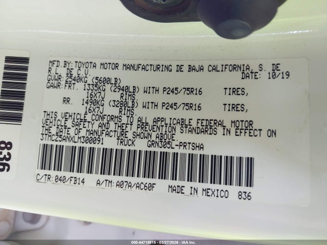 3TMCZ5ANXLM300091 Toyota Tacoma Sr V6