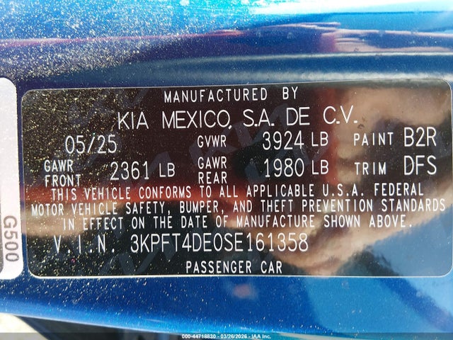 Aukcja sprzedaży 2025 Kia K4 Lxs, vin: 3KPFT4DE0SE161358, numer aukcji: 44718830
