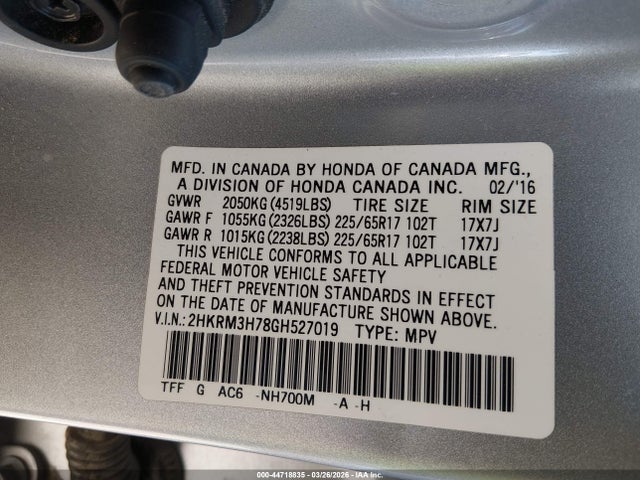 2016 HONDA CR-V 2HKRM3H78GH527019 Photo 8