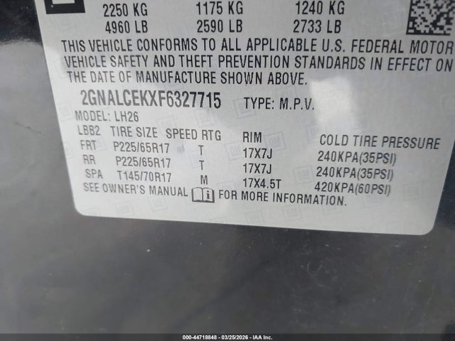 Chevrolet Equinox 2lt 2015 2GNALCEKXF6327715 Image 9