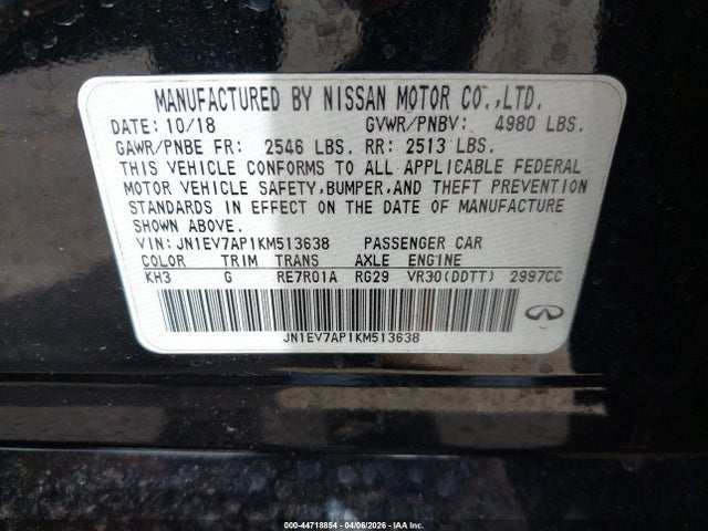44718854 :رقم المزاد ، JN1EV7AP1KM513638 vin ، 2019 Infiniti Q50 3.0t Luxe مزاد بيع