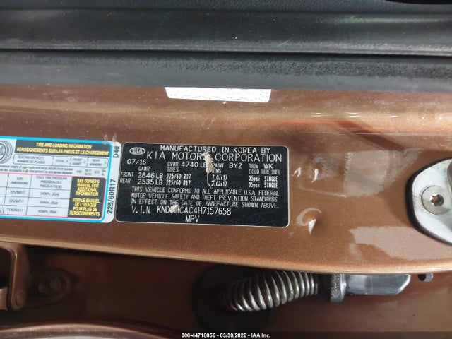44718856 :رقم المزاد ، KNDPMCAC4H7157658 vin ، 2017 Kia Sportage Lx مزاد بيع