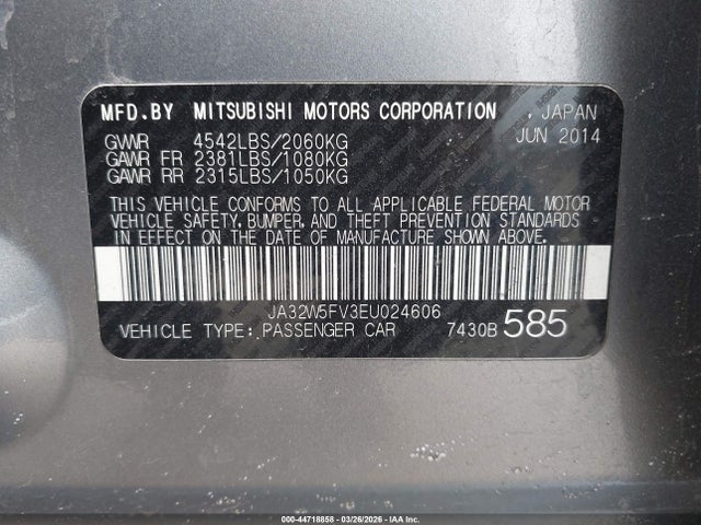 Продаж на аукціоні авто 2014 Mitsubishi Lancer Evolution Mr, vin: JA32W5FV3EU024606, номер лоту: 44718858
