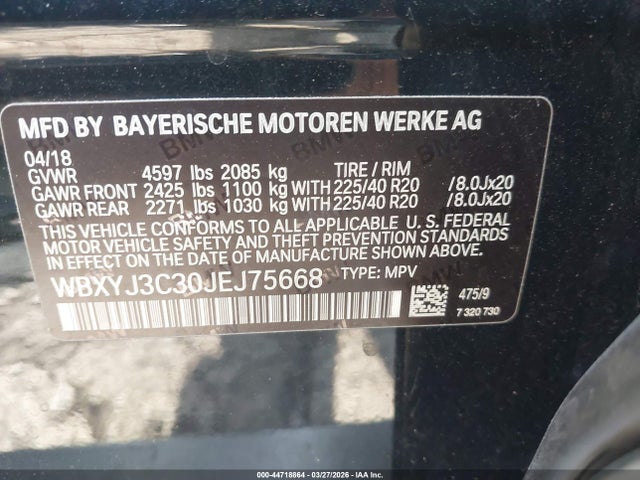 Aukcja sprzedaży 2018 Bmw X2 Sdrive28i, vin: WBXYJ3C30JEJ75668, numer aukcji: 44718864